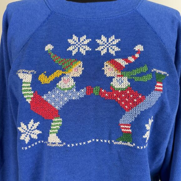 Vintage Ice Skaters Embroidered Holiday Sweatshirt | Christmas Sweater, USA - Picture 2 of 9